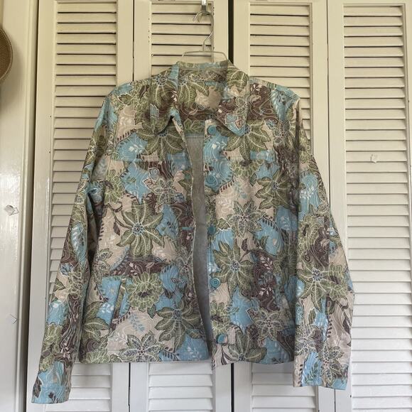 Rebecca Malone Bohemian Large Bohemian Turquoise Sage Brown Jacket Pockets EUC - Picture 12 of 16